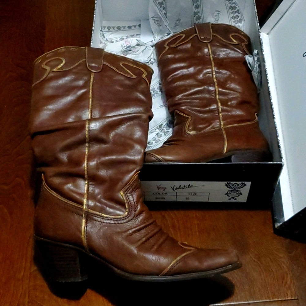 Very Volatile Brown Heeled Cowboy Boots